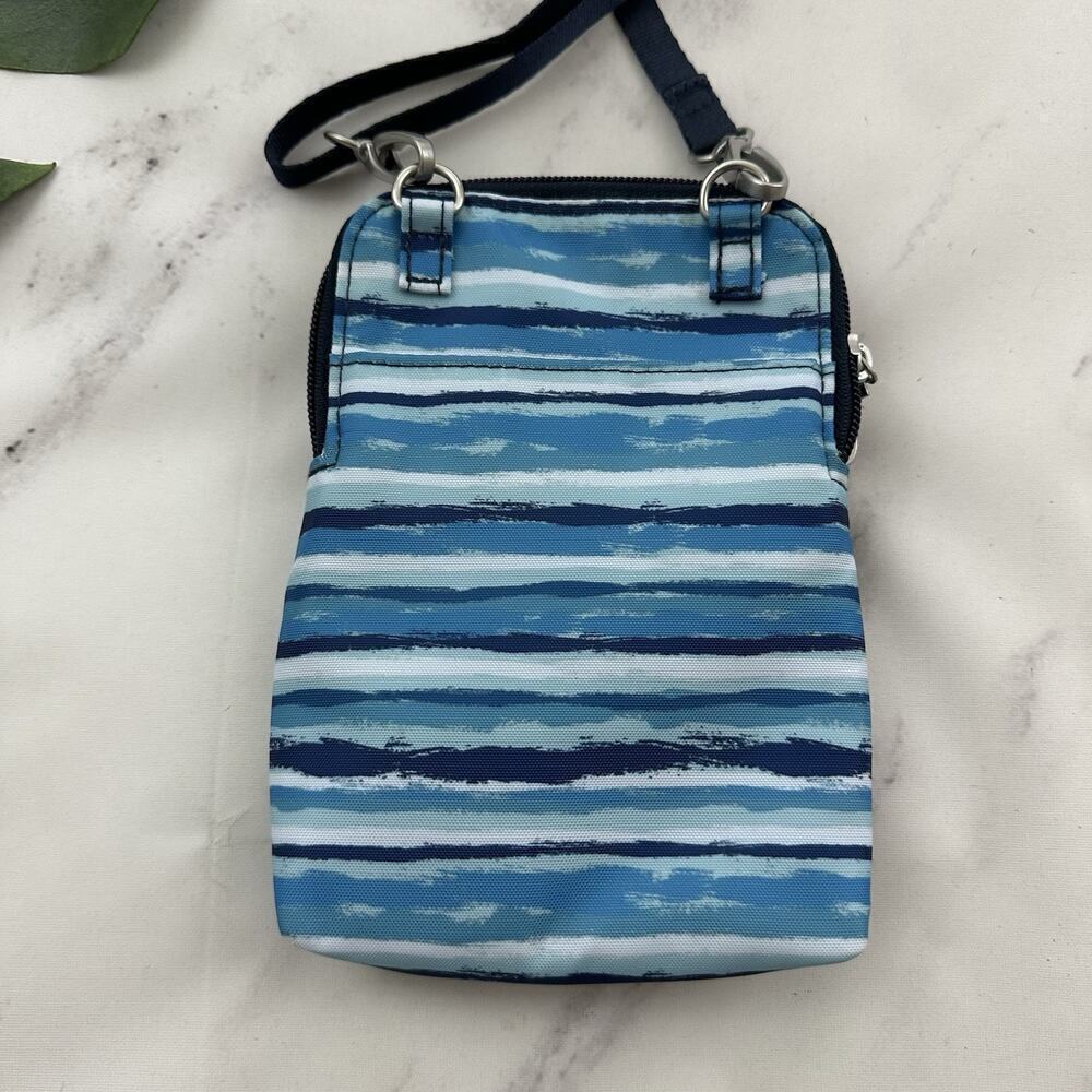 Baggallini Small Cross Body Bag Blue Striped RFID Blocking Wallet Nylon - Picture 3 of 6